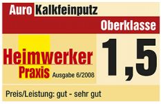 Testsiegel heimwerkerpraxis 06/2008 für AURO Profi-Kalkfeinputz Nr. 345